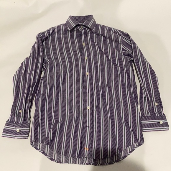 Thomas Dean Purple Striped Dress Shirt Sz 8 - Picture 1 of 2